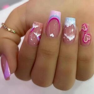 Pink Rainbow 🌈 & Clouds Press on Nails 💅 ☁️